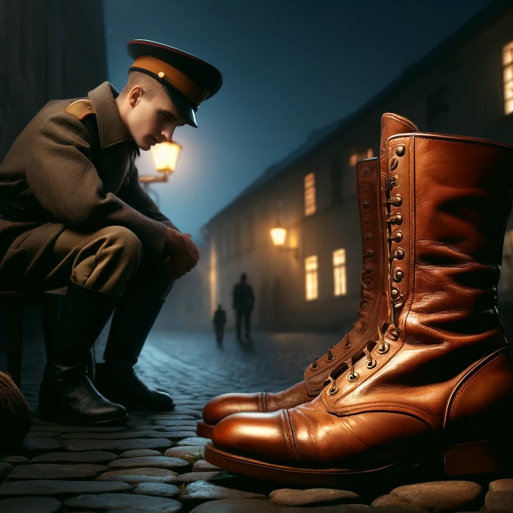 夜の警備員と将校の靴：見かけの幸せとは？の画像
