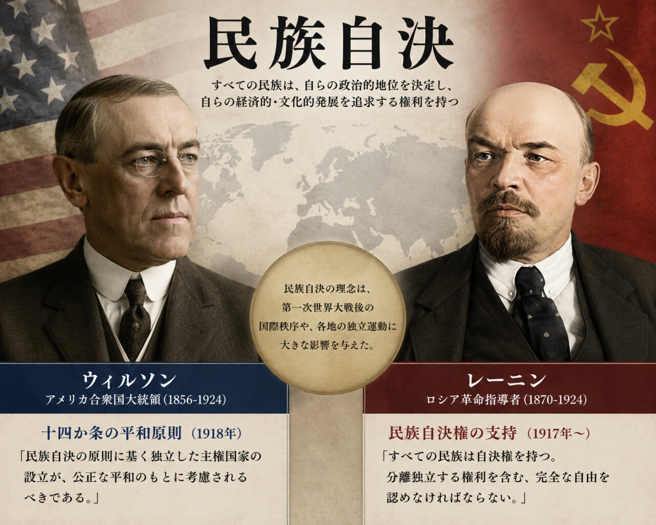 【世界史】「民族自決」の正体|なぜウィルソンは、レーニンの『秘密暴露』に慌てて十四カ成を出したのか?の画像